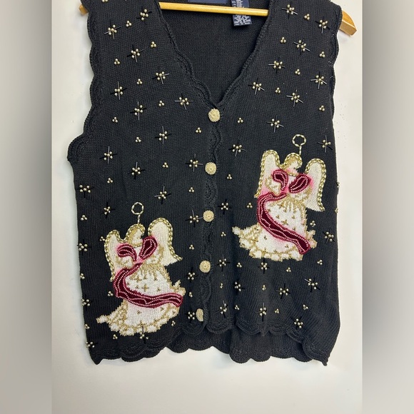 Eagle’s Eye VTG Y2K Knit Vest Beaded Angel Embroidery Ugly Sweater Christmas - Picture 4 of 12